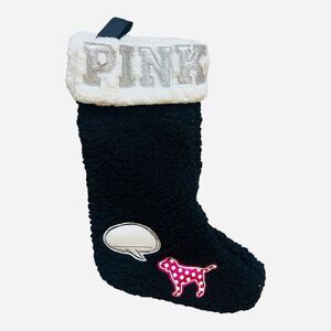 Victoria's Secret Pink Bling Campus Dog Sherpa Stocking Polka Dot Dog Black